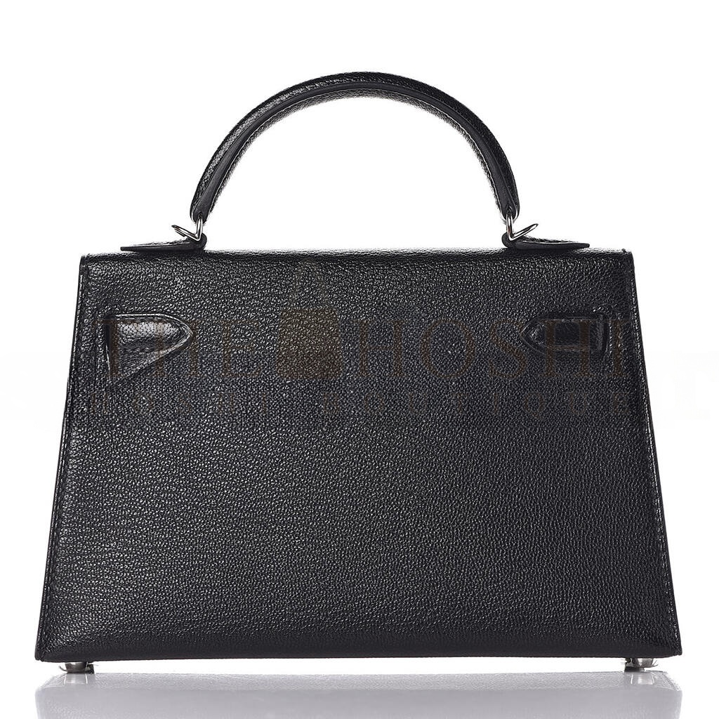 H**me5 CHEVRE MYSORE MINI KELLY II SELLIER 20 BLACK (19*12*5.5cm) Master Quality